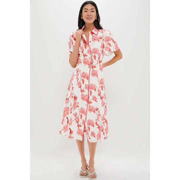 Hyacinth House Coral Multi Floral Peppa Midi Dress - Picture 1 of 3